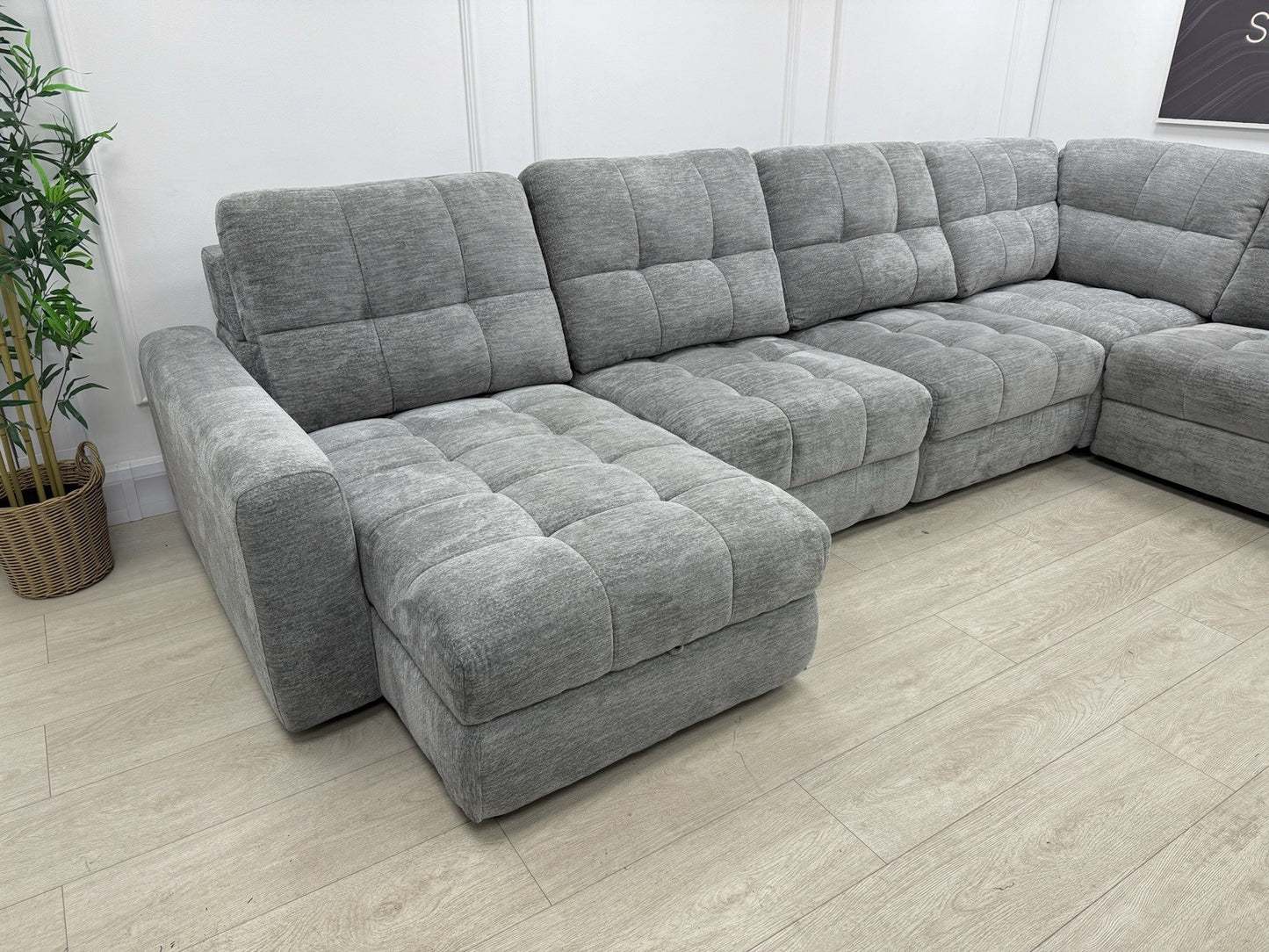 DFS Steller Corner Sofa & Footstool In Mist Grey