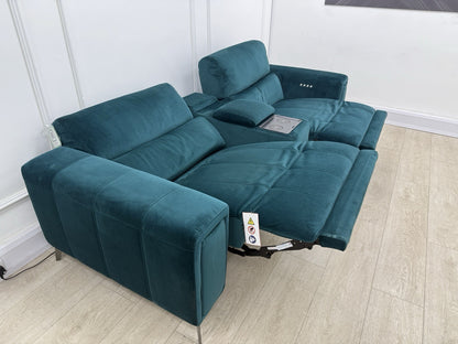 DFS Showcase 3 Seater Power Recliner Cinema Sofa In Teal Velvet Fabric