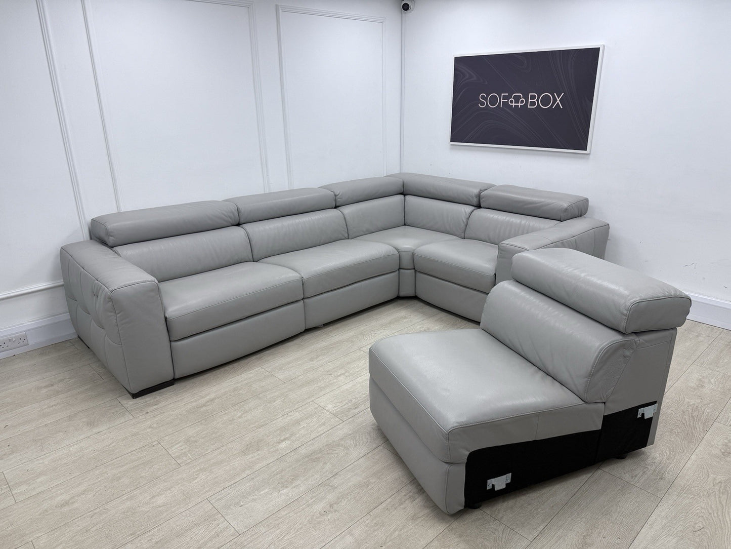 Natuzzi Click Modular Power Recliner Corner Sofa In Grey Leather