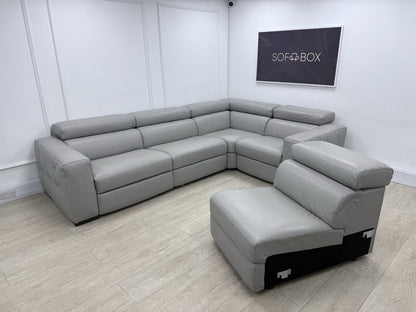 Natuzzi Click Modular Power Recliner Corner Sofa In Grey Leather
