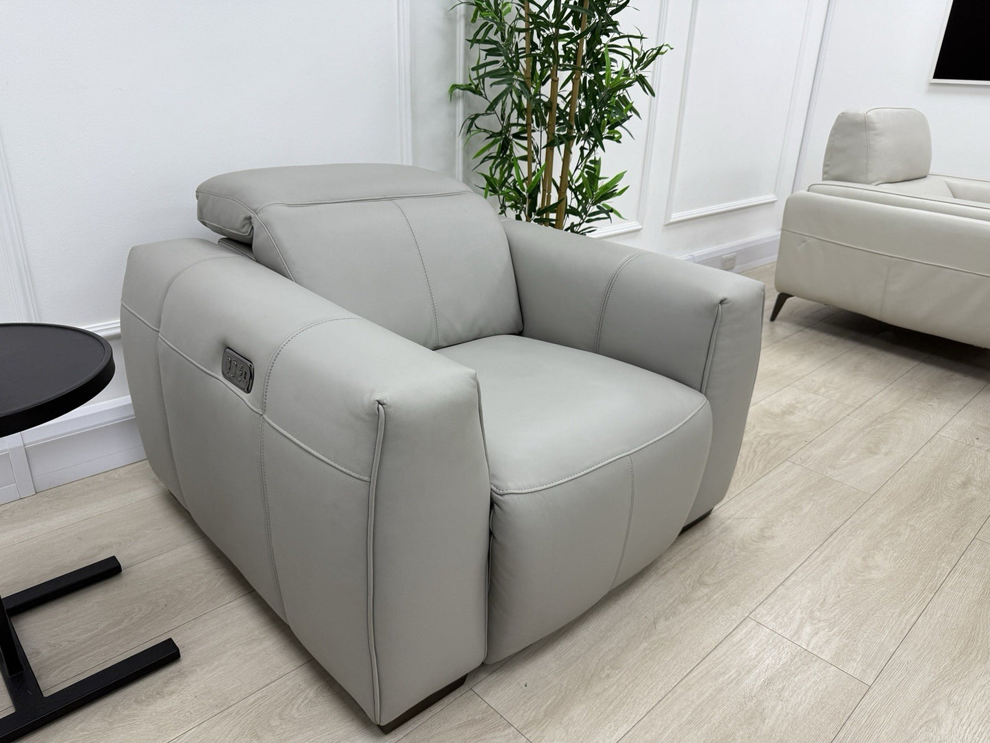 DFS Lauder Memory Power Recliner Armchair In Grey Mist Leather