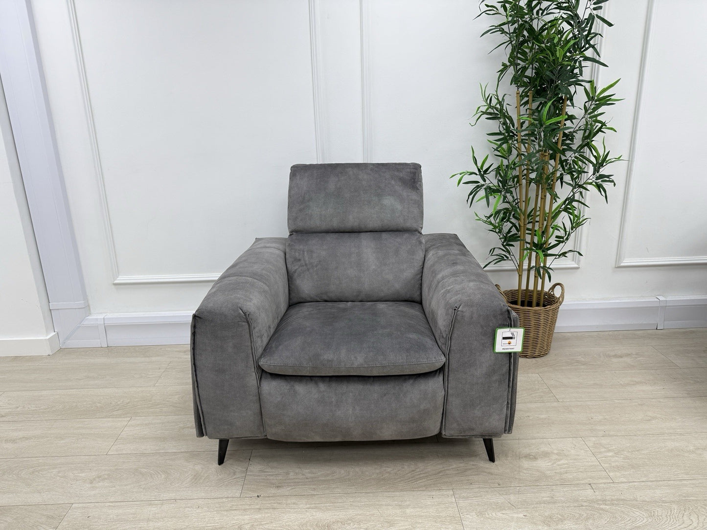 DFS Venosa Heated/Memory/Power Recliner Chair In Smoke Grey Fabric