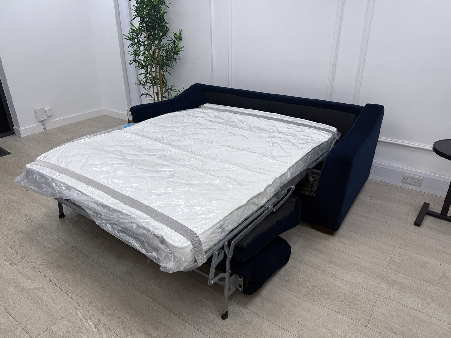 Furniture Village Optimus 3 Seater Sofa Bed In Blue Velvet Memory Foam Mattress