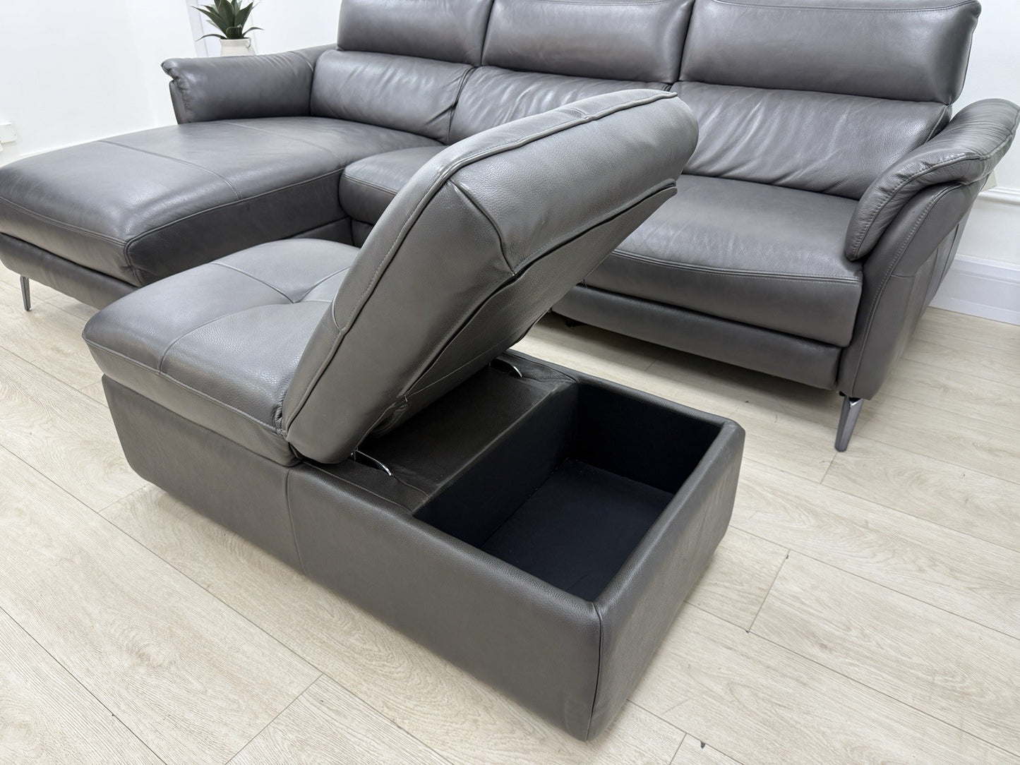 Sofology The Missouri 3 Seater Chaise Sofa & Footstool Set In Charcoal Leather