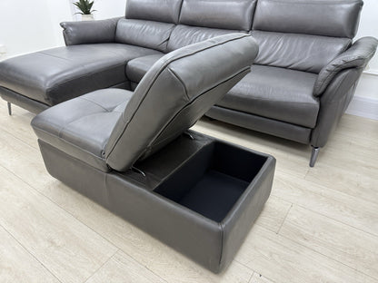 Sofology The Missouri 3 Seater Chaise Sofa & Footstool Set In Charcoal Leather