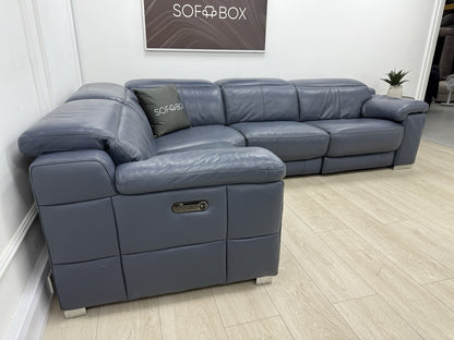 Sofology Laurence Power Recliner Corner Sofa In Smoke Blue Leather