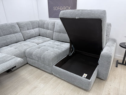 DFS Steller Power Recliner Slider Corner Sofa In Mist Grey Fabric