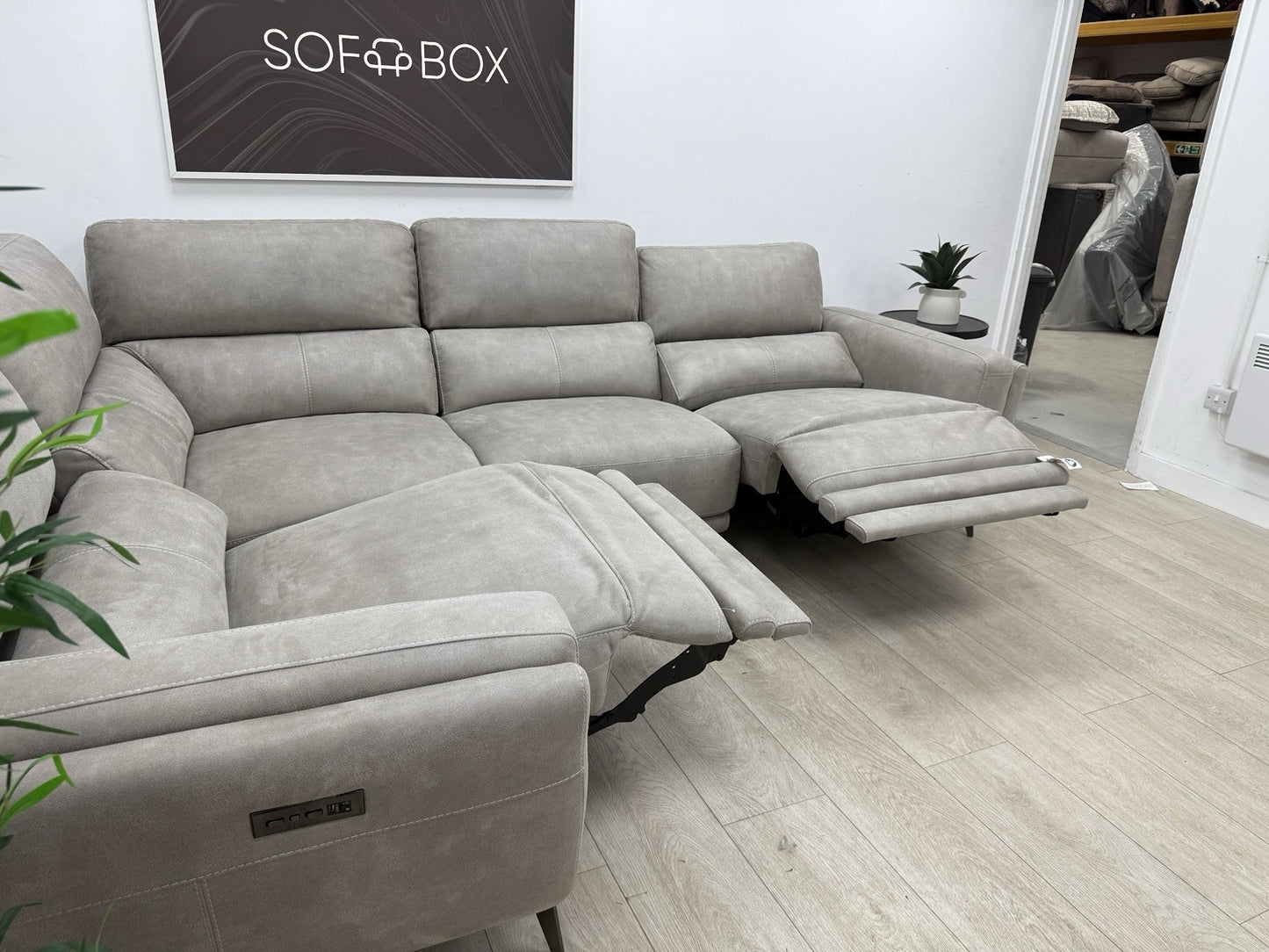 DFS San Mateo Power Recliner Corner Sofa In Misty Arizona Fabric