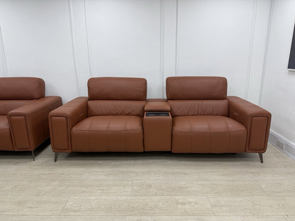 DFS Showcase 3 Seater Sofa With Smart Console & Armchair In Cinnamon Leather