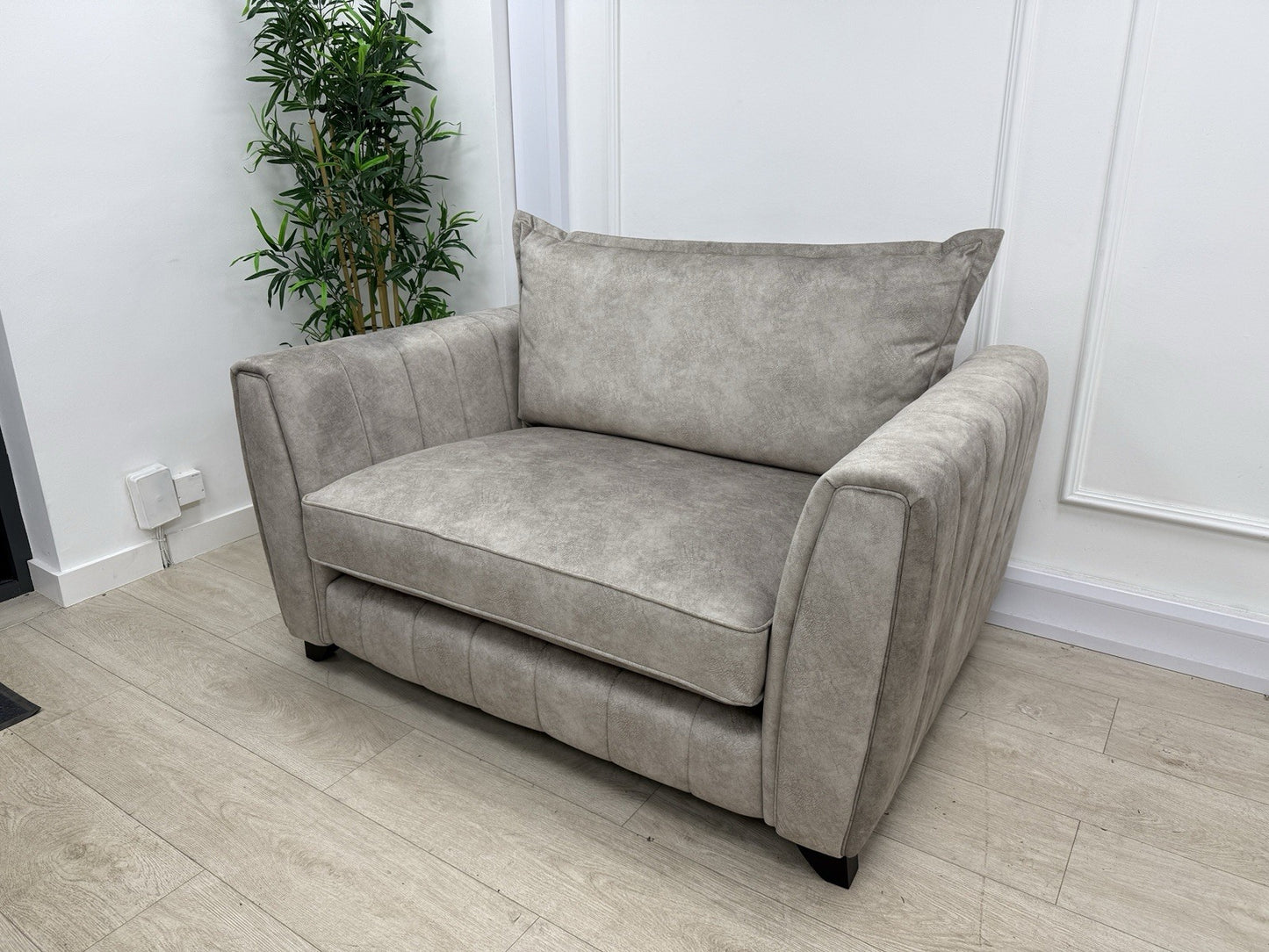DFS Cherished Self Piped Formal Back Cuddle Chair Loveseat In Oatmeal