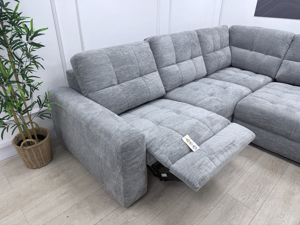 DFS Steller Power Recliner Slider Corner Sofa In Mist Grey Fabric