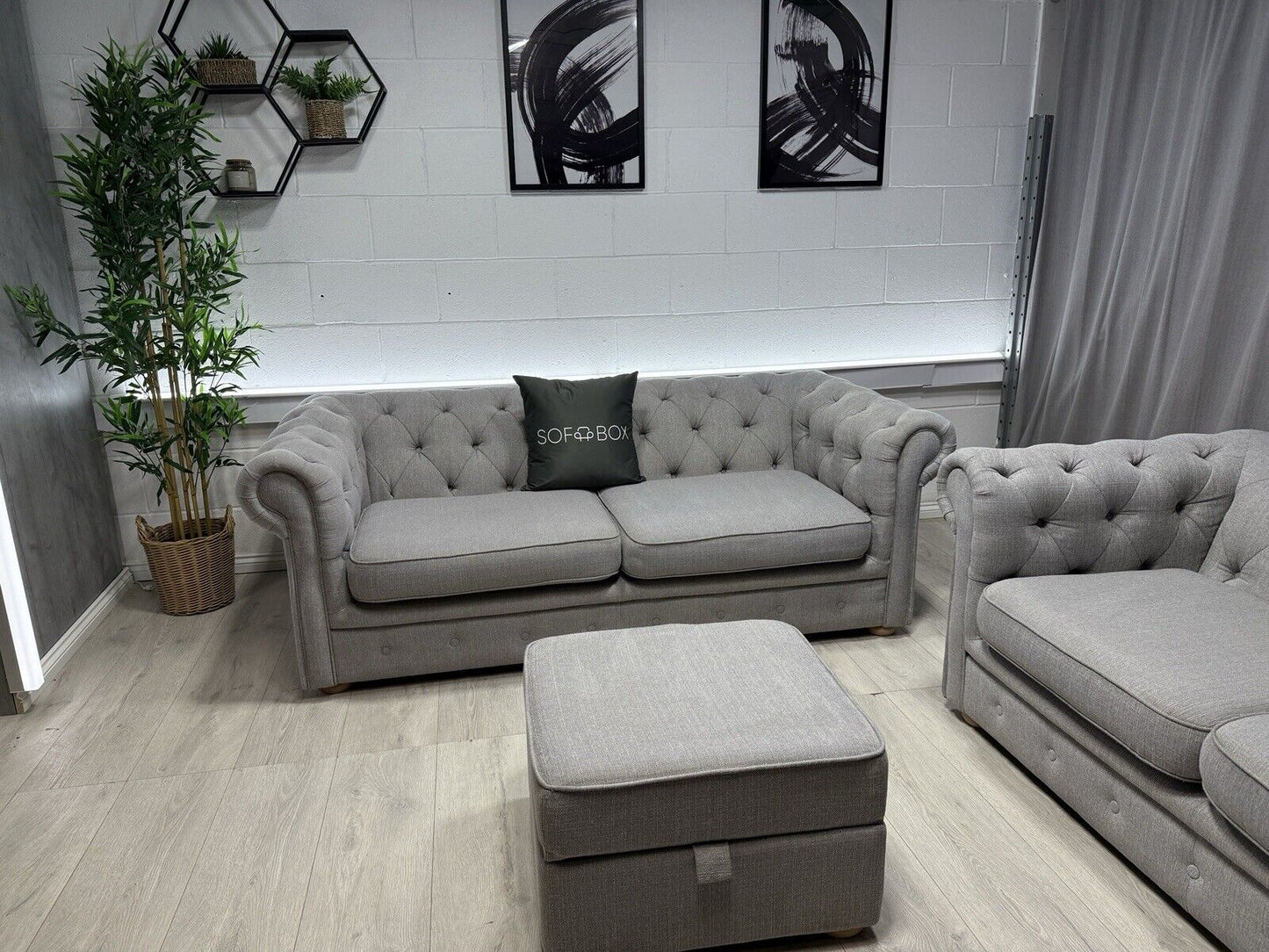 DFS Belair 3 & 2 Seat Sofa Set With Footstool In Grey