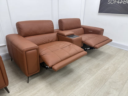 DFS Showcase 3 Seater Sofa With Smart Console & Armchair In Cinnamon Leather