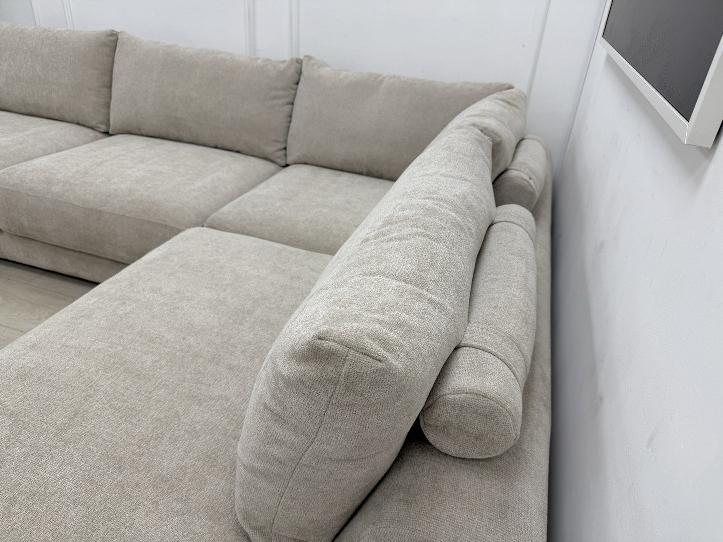 Sofology Amalfi Corner Sofa In Cosy Chenille Stone Fabric