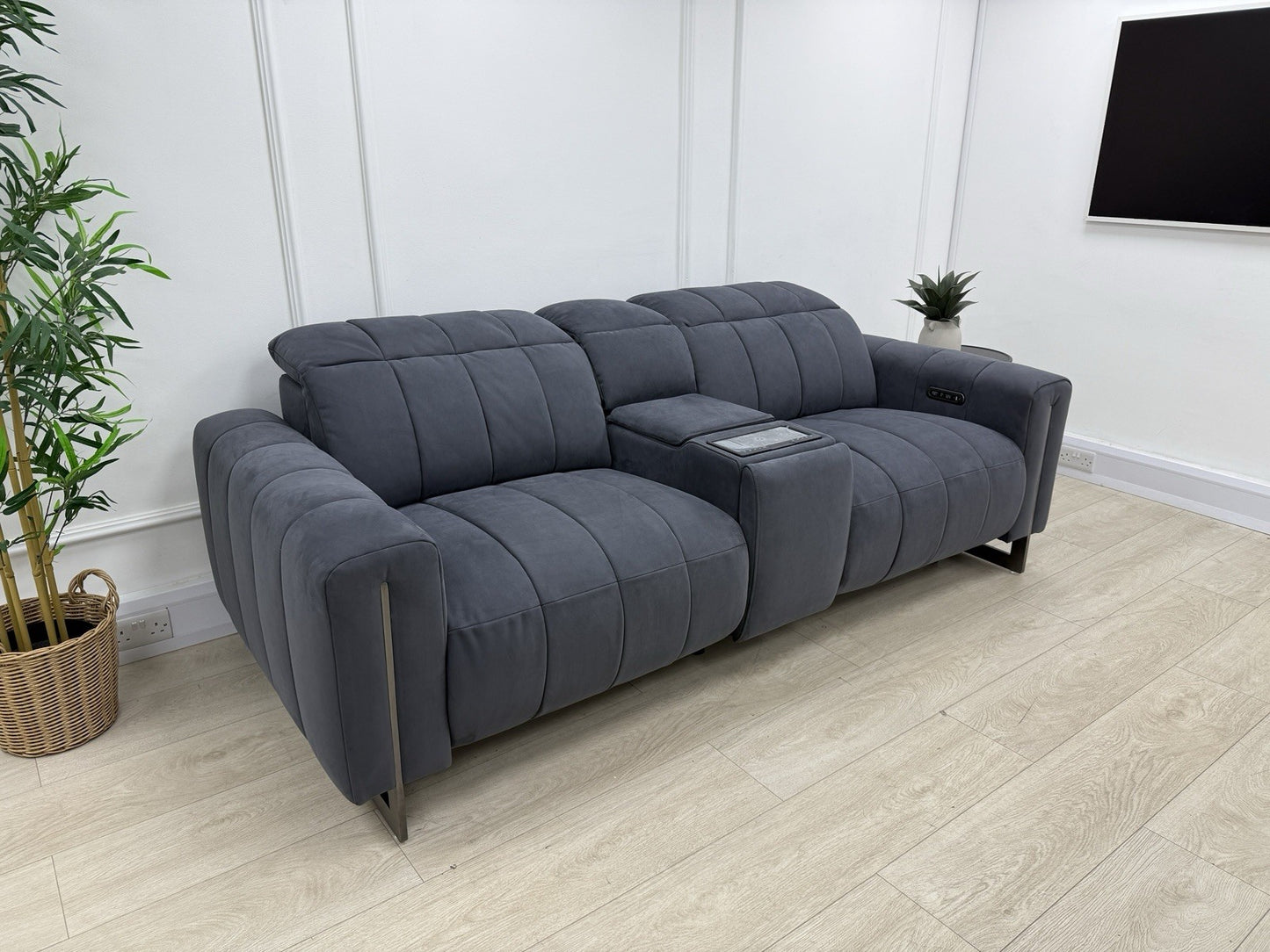 Sofology The Paramount 2.5 Seater Sofa Recliner/Headrest In Nubuck Charcoal