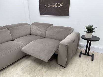 DFS Lauder Power Recliner Corner Sofa In Taupe Velvet Fabric