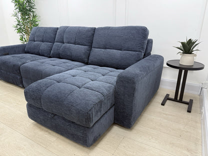 DFS Steller Power Recliner 3 Seater L Shape Sofa In Midnight Navy Fabric