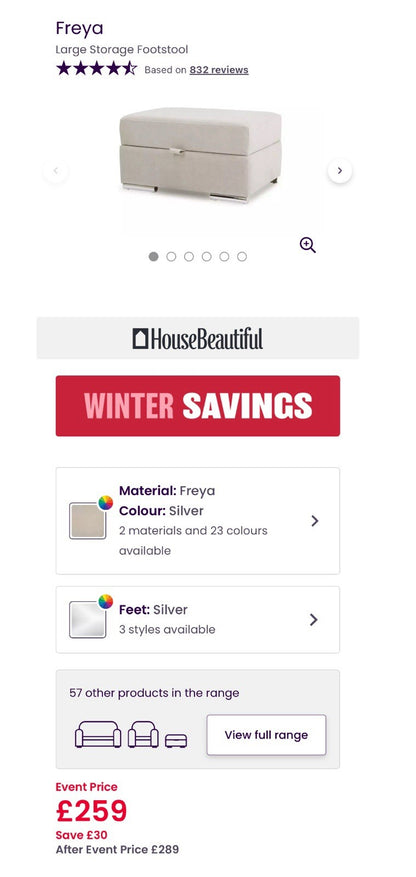 DFS Freya 4 Seater Lounger, Cuddle Chair, Footstool Set In Cream Velvet