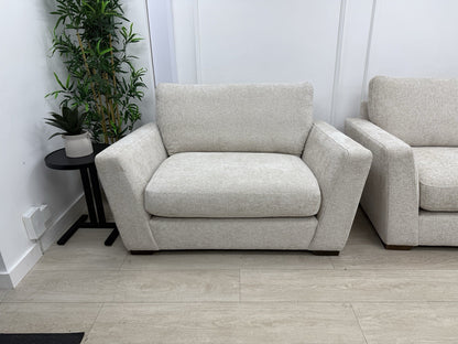 Next L Shape Sofa & Cuddle Chair Set In Chunky Cross Weave Oatmeal Fabric