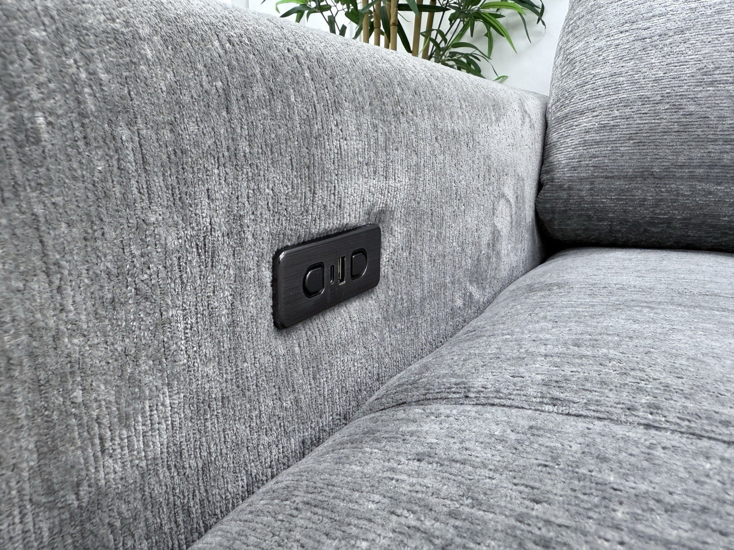 DFS Steller Power Slider 3 Seater L Shape Sofa In Mist Grey
