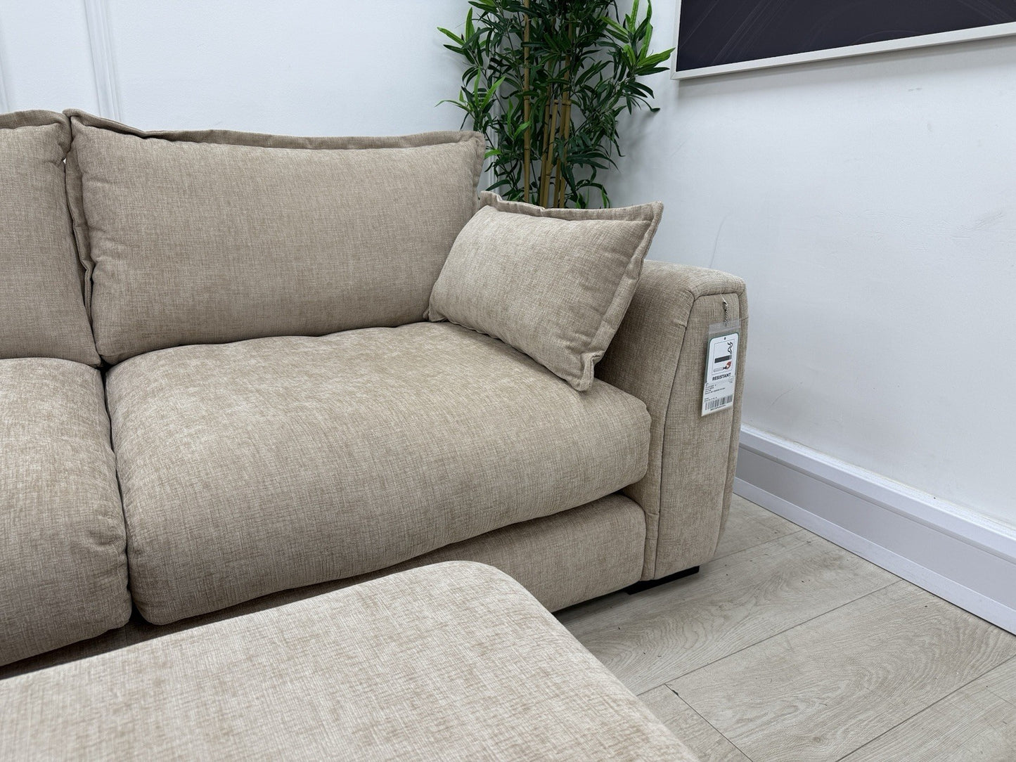 DFS Somerford 3 Seater Sofa, Armchair & Footstool In Mink Fabric