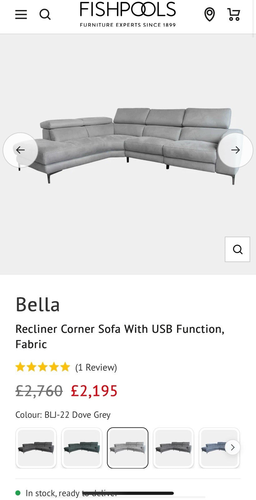 Fishpools Bella Power Recliner Corner Sofa & Amalfi Swivel Chair Set Dove Grey