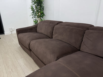 Furniture Village Xavier 3 Seater Chaise Sofa Power Recliner/Headrests In Brown Fabric