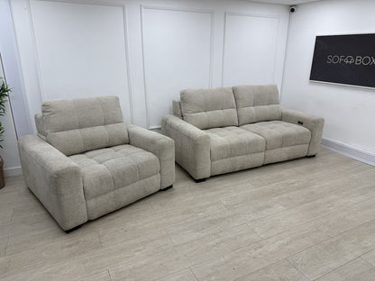 DFS Una Power Slider 3 Seater Sofa & Chair Set In Roma Oyster Fabric
