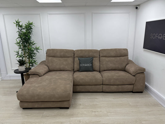 Fishpools Caruso 3 Seater Chaise Power Recliner Sofa In Sand Fabric