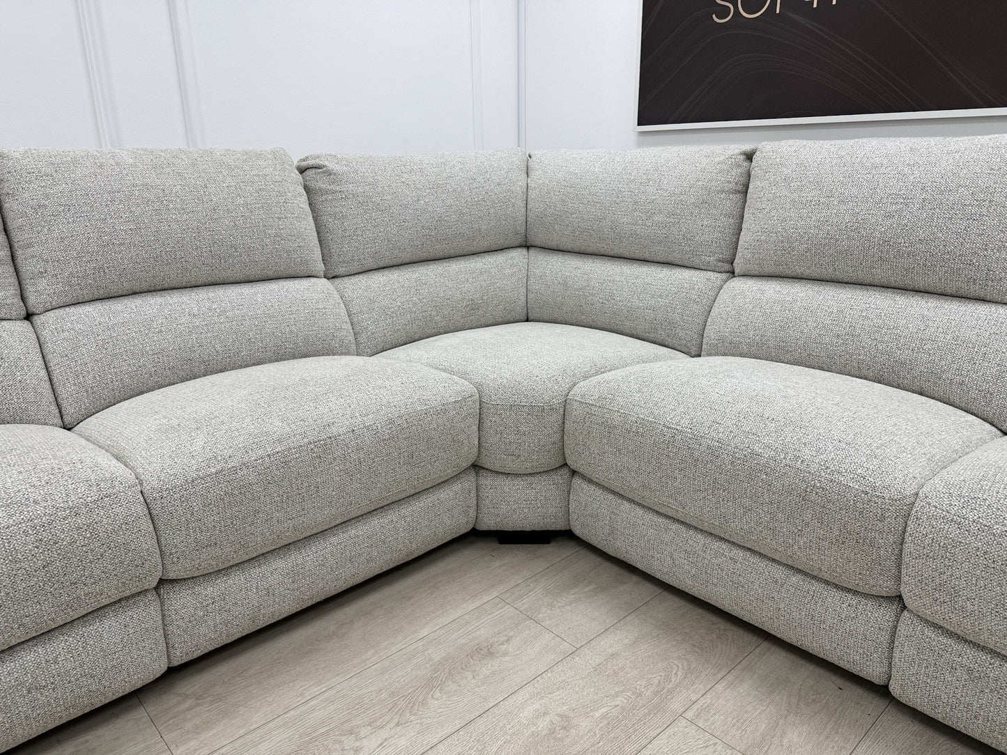 DFS Arwen 2 Corner 2 Power Recliner Corner Sofa In Oyster Fabric