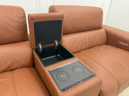 DFS Showcase 3 Seater Sofa With Smart Console & Armchair In Cinnamon Leather