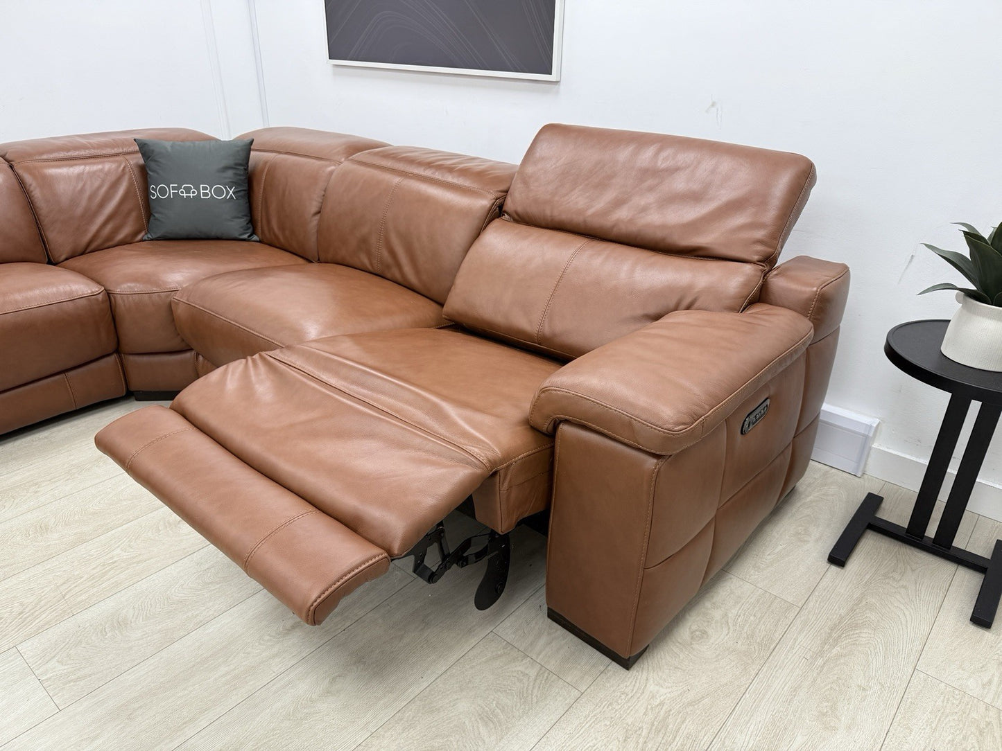 Sofology Laurence Power Recliner Corner Sofa In Tan Leather