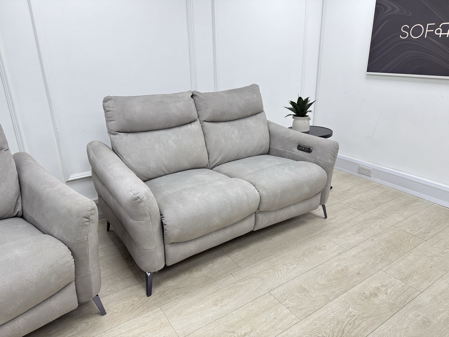 Sofology Renato Power Recliner 2 Seater Sofa & Chair Set In Stone Fabric
