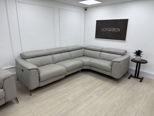 DFS Tahiti Leather Power Recliner Corner Sofa & Armchair Set In Light Grey