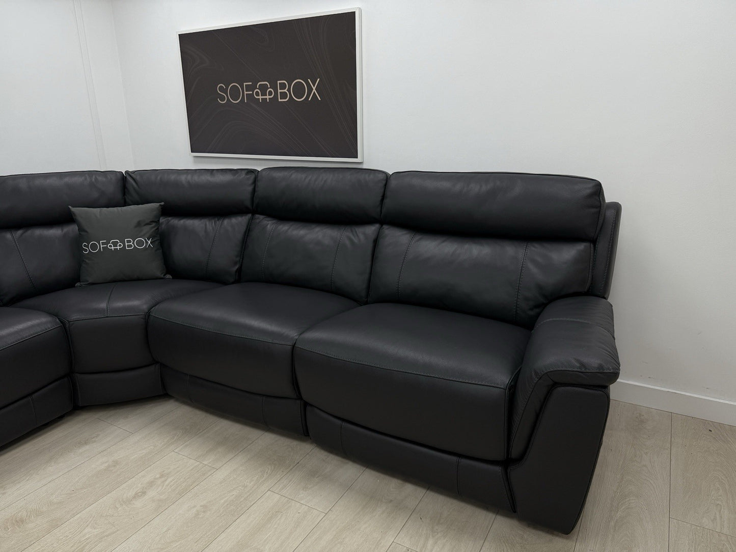 DFS Ronan Leather 4x Power Recliner Corner Sofa In Grey