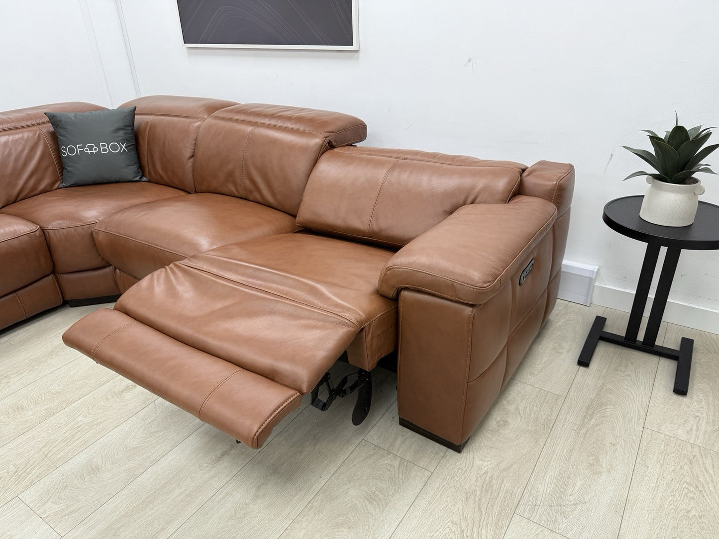 Sofology Laurence Power Recliner Corner Sofa In Tan Leather