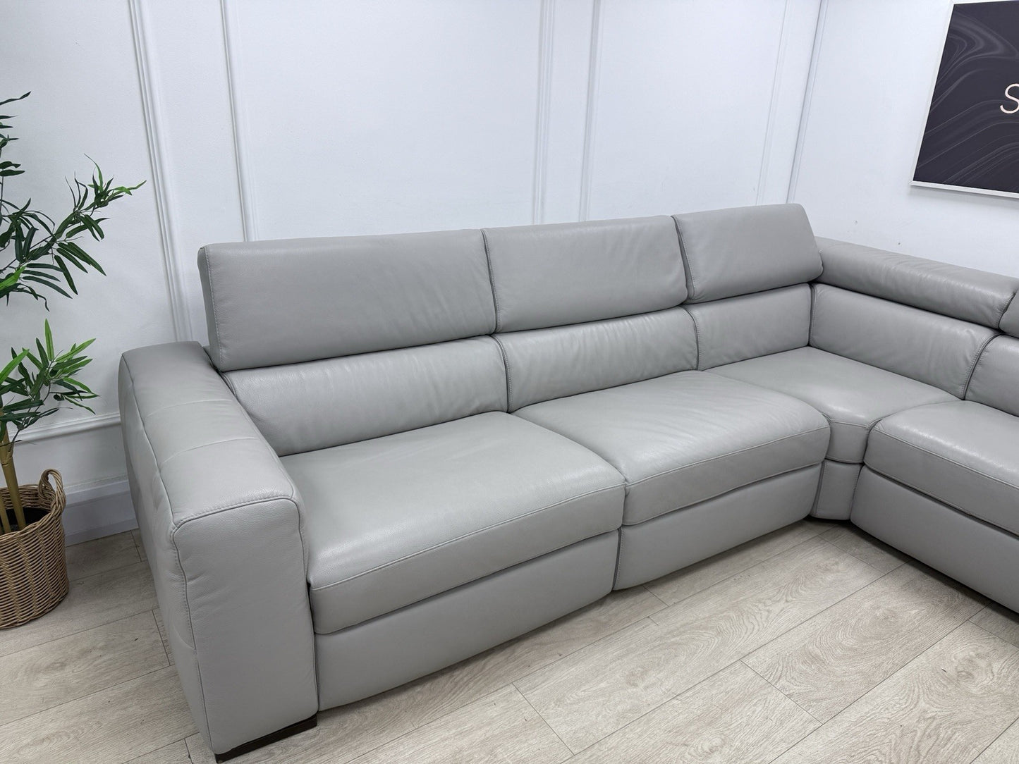 Natuzzi Click Modular Power Recliner Corner Sofa In Grey Leather