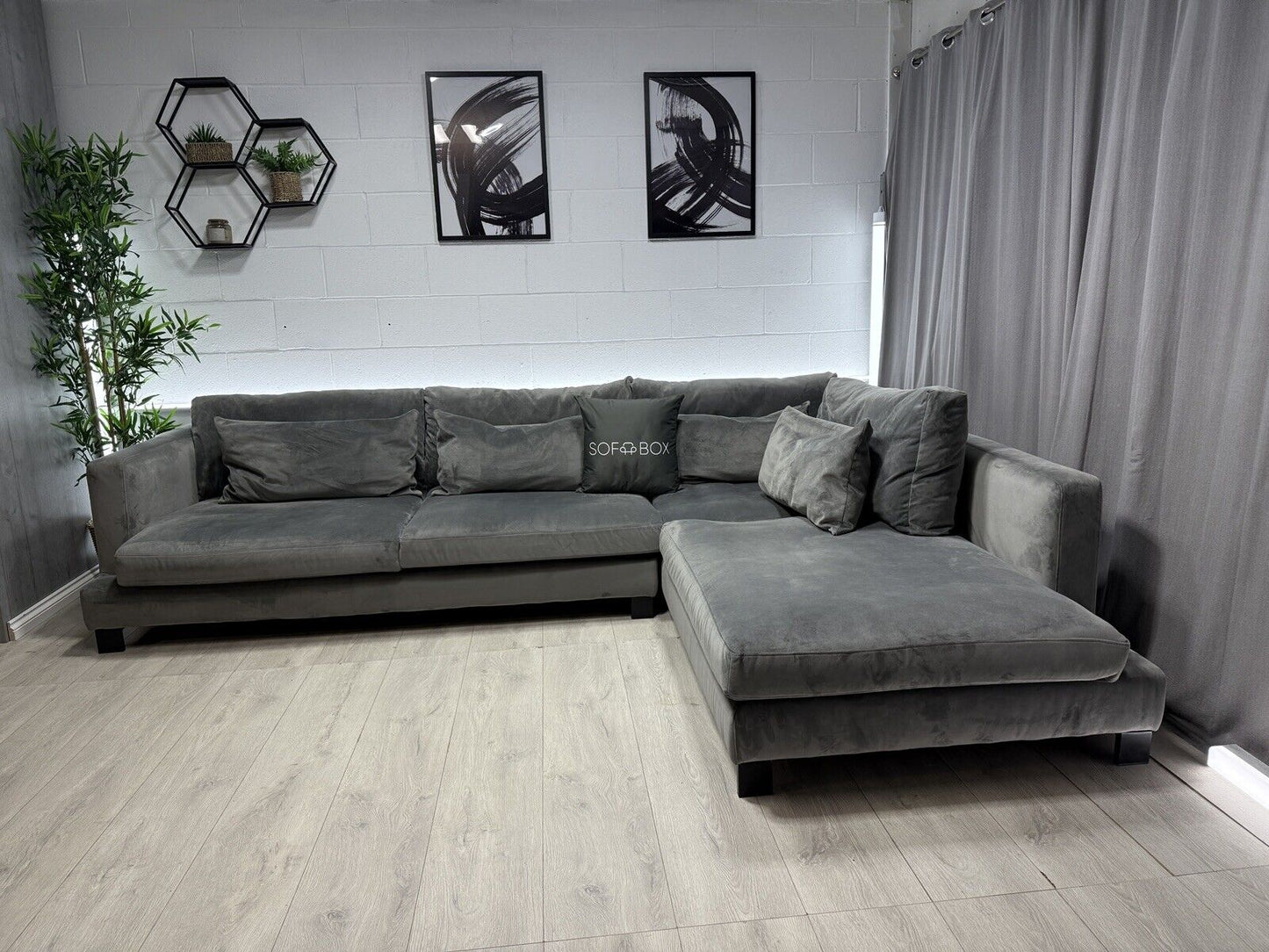 DFS Dwell Lugano Velvet Corner Sofa In Grey - Delivery Available