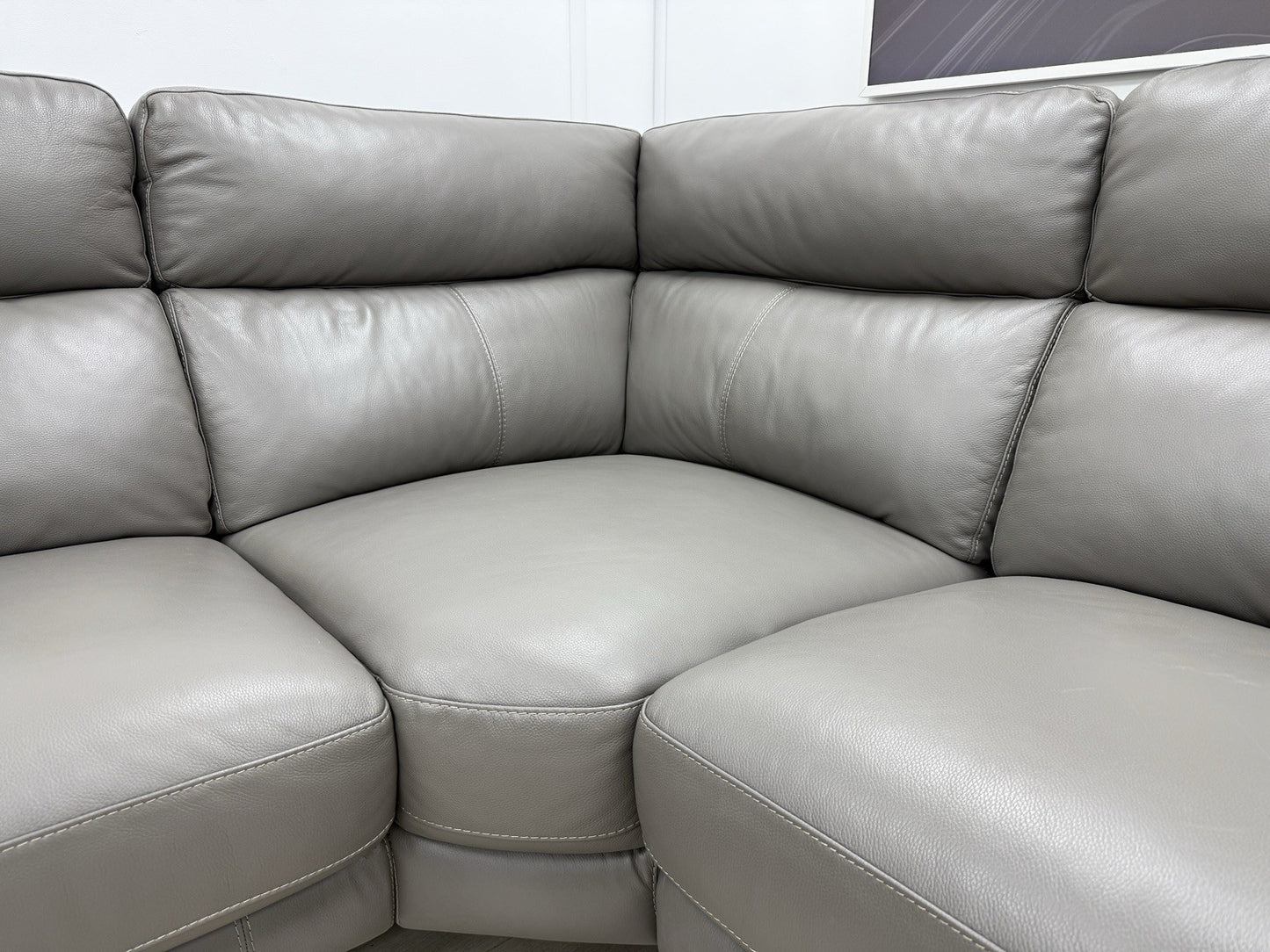 Furniture Village Contempo Power Recliner Corner Sofa &amp; Footstool Grey Leather