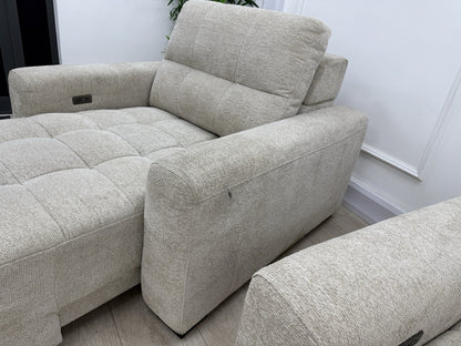 DFS Una Power Slider 3 Seater Sofa & Chair Set In Roma Oyster Fabric