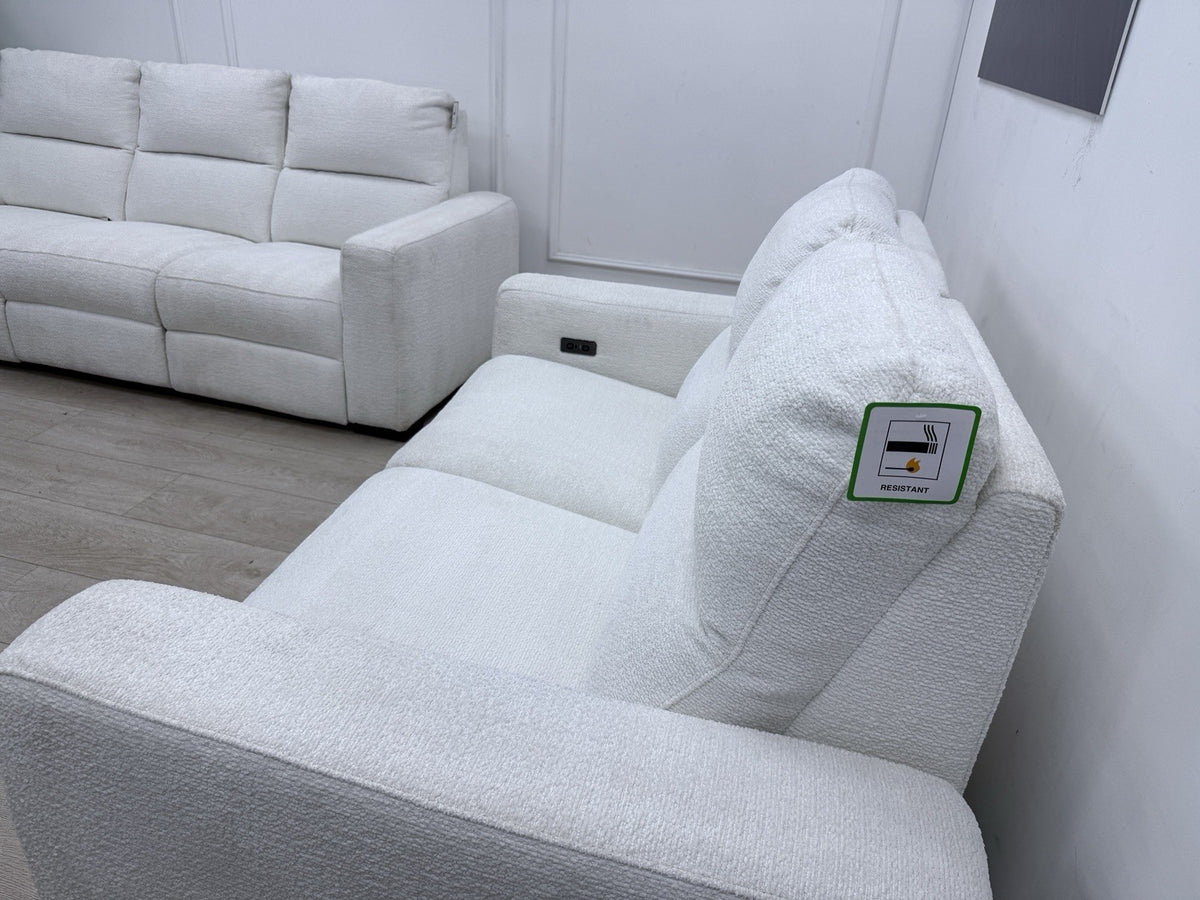DFS Davis Power Recliner 3 & 2 Seater Sofa Set In Snow Fabric