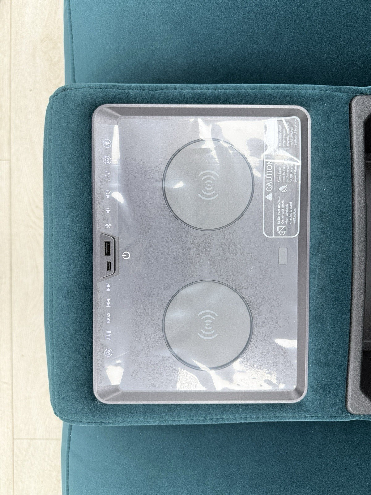 DFS Showcase Power Recliner 3 Seater Cinema Sofa In Teal Velvet Fabric