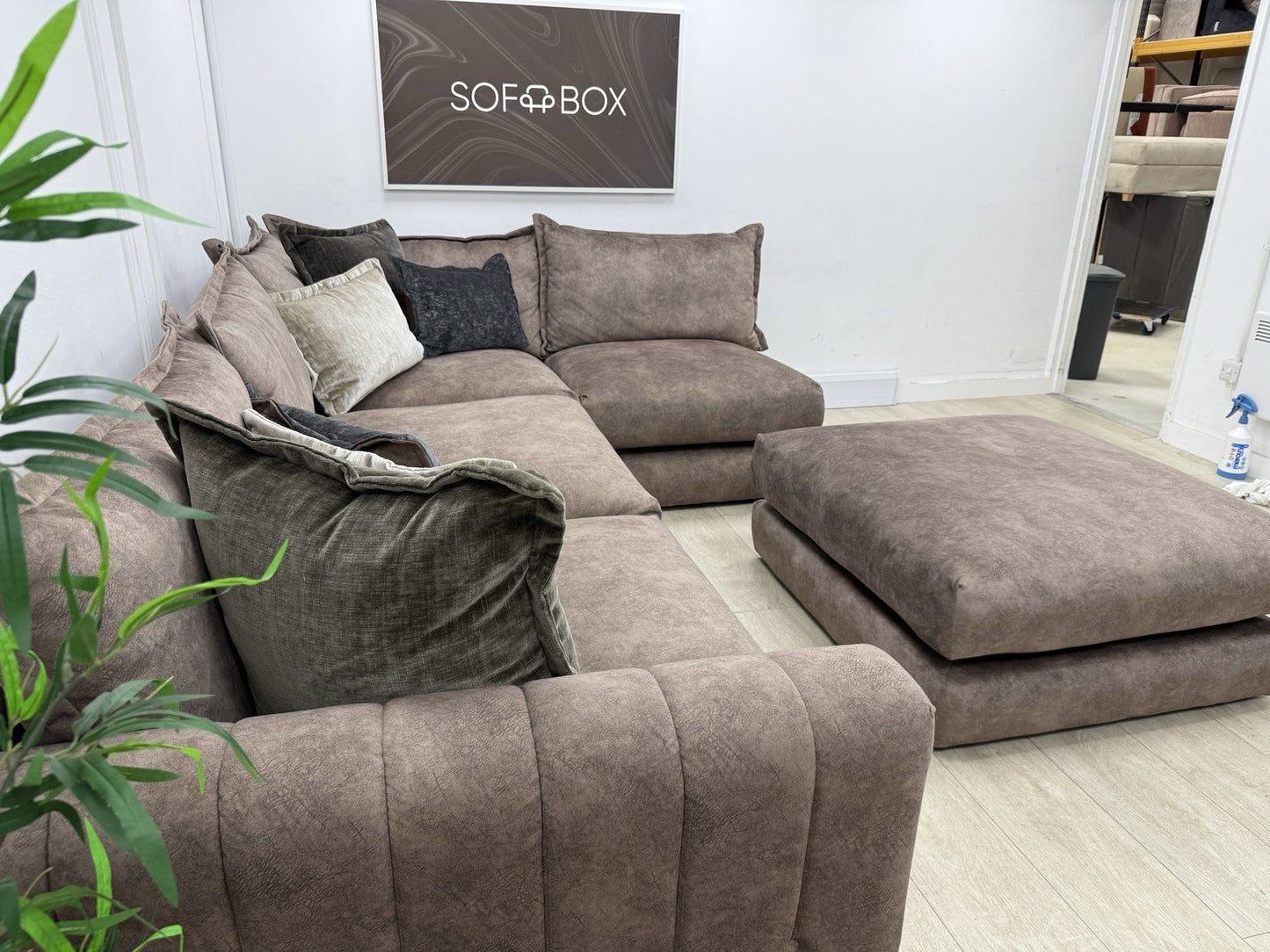 DFS Devine Left Hand Facing Corner Sofa In Self Piped Chocolate Combination