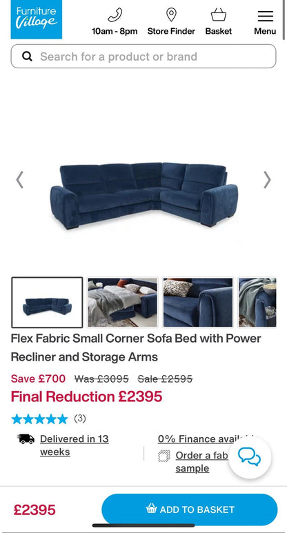 Furniture Village Flex Corner Sofa Bed With Power Recliner & Storage Arms