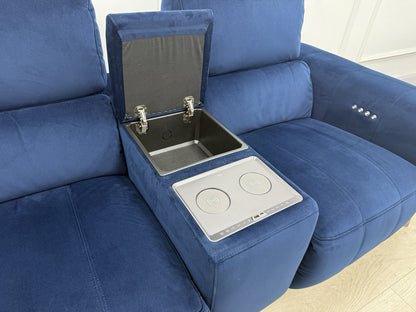 DFS Showcase 2 Seater Power Recliner Cinema Sofa In Blue Velvet Fabric