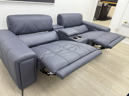 DFS Showcase 3 Seater Power Recliner Cinema Sofa In Denim Leather Fabric