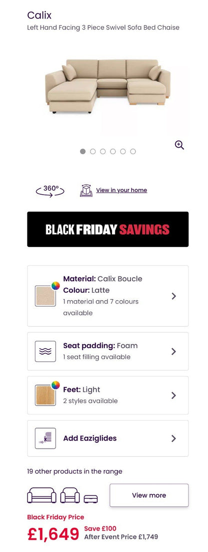 DFS Calix Swivel Corner Sofa Bed In Latte