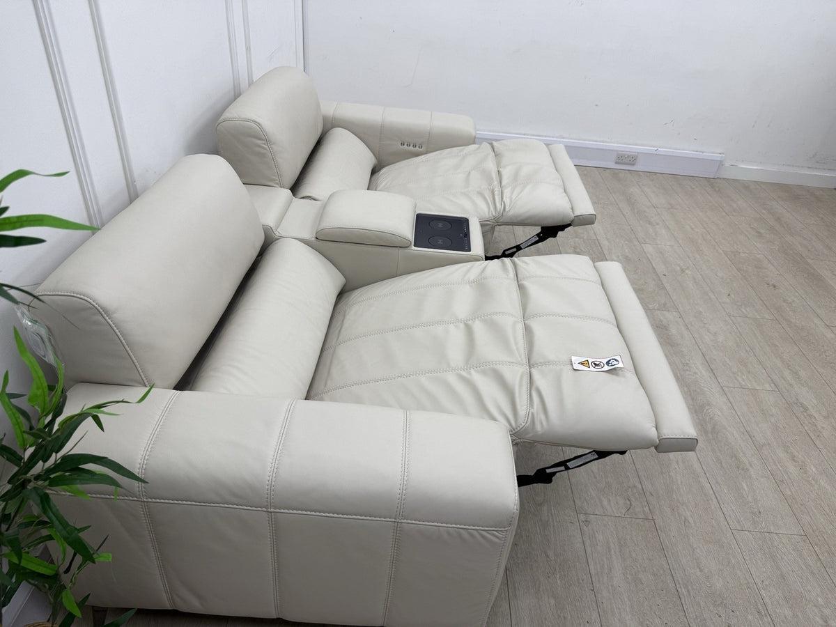 DFS Showcase Power Recliner 3 Seater Sofa With Smart Console Unit Frost Leather