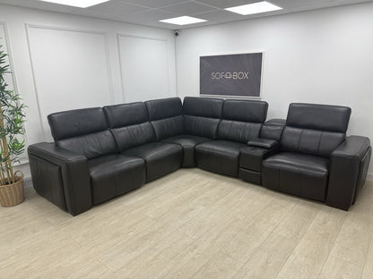 DFS Crusade Heated Power Recliner Corner Sofa Black Leather Smart Console Unit