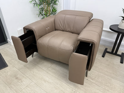 DFS Torren 3 Seater Power Recliner Sofa & Chair Set In Borelli Fawn Leather